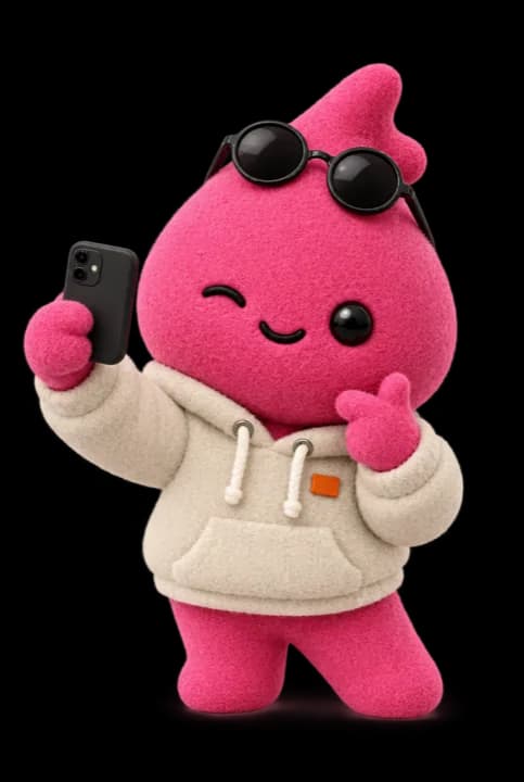 Pink agent mascot for posts and content, for the ten prompts