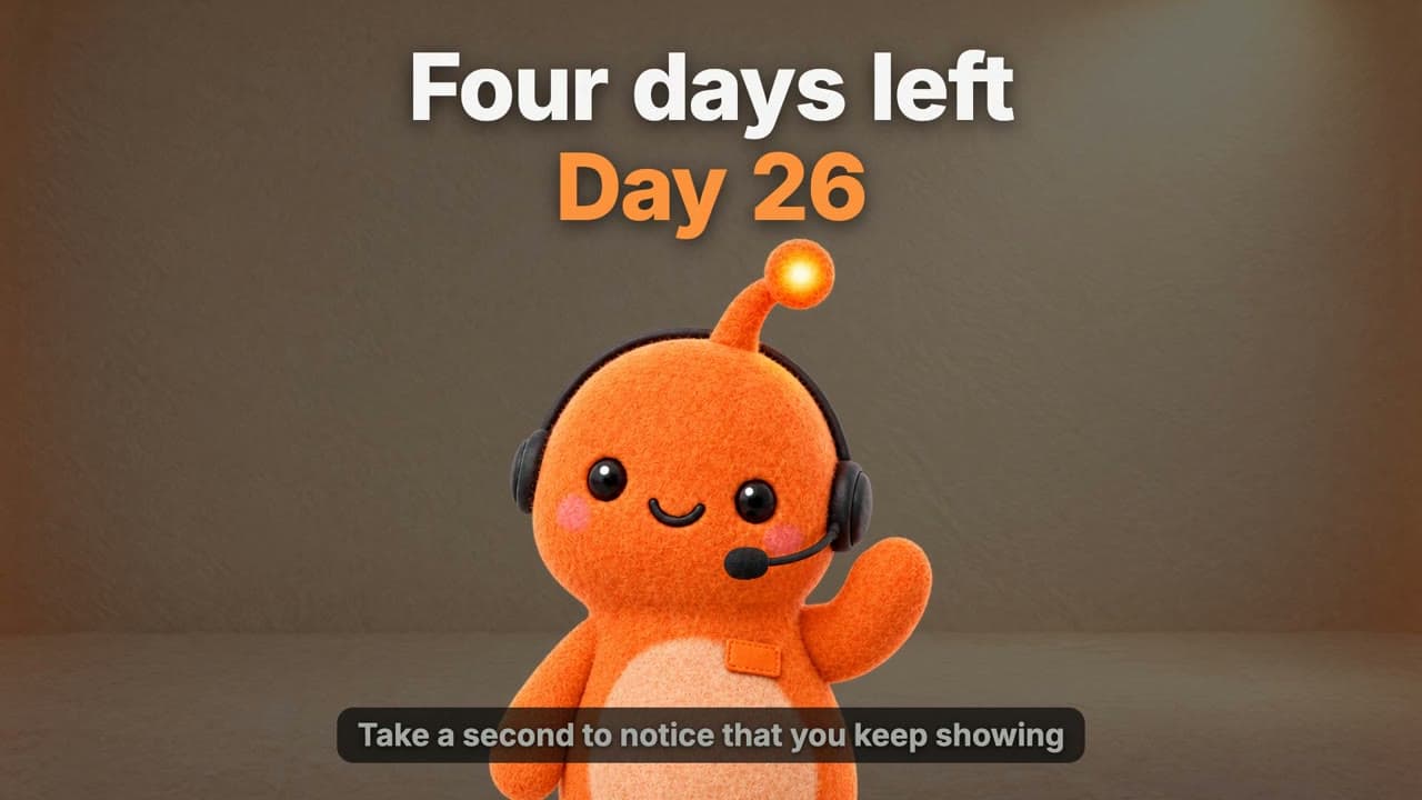 Lesson poster, Four days left, Day 26, with Hiya on a soft grey background