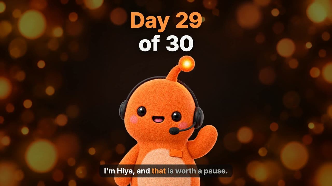Lesson poster, Day 29 of 30, with Hiya among warm golden lights